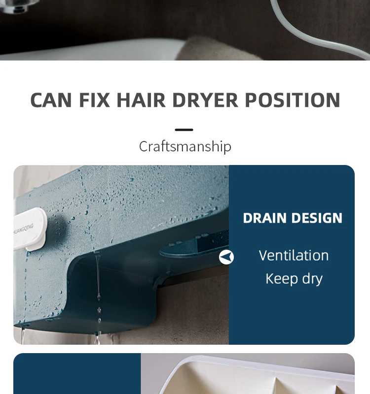 Adhesive Hair Dryer Holder Wall Mount-No Drilling Hair Dryer Styling Tools Organizer Storage- Multifunctional Shelf
