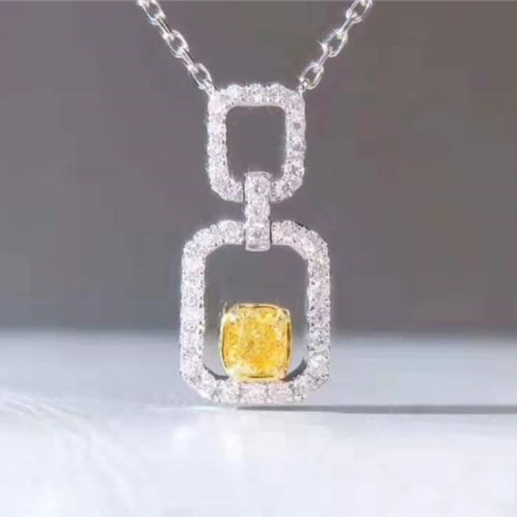 

Vintage Square Shape Real Color Diamond 18k gold Jewelry Engagement Natural Yellow Diamond Pendant Necklace