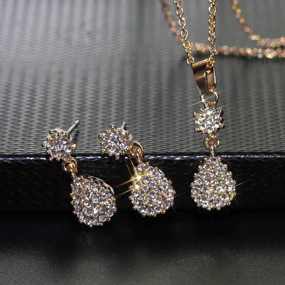 

Explosive New Product Water Drop Set Female Creative Wish Shiny Zircon Wedding Necklace Earrings Full Diamond Set, Picture shows