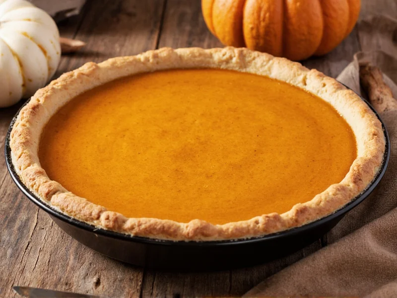 Homemade pumpkin pie on rustic wooden table