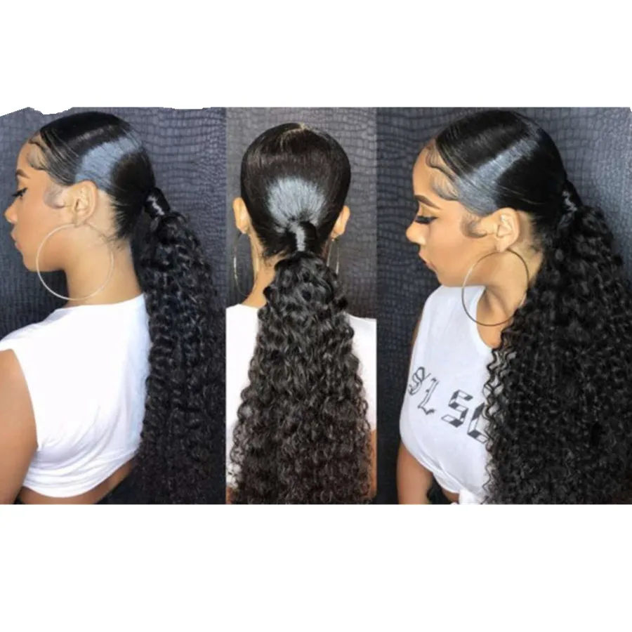 

Black hair ponytail hairstyle deep curly drawstring hairpiece women hair extension human hair topper 1pcs 120g