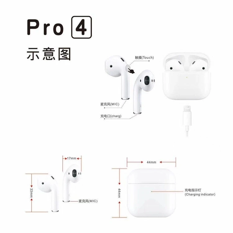 2020 Wholesale Tws Air Pro4 Bt 5.0 Headset Smart Touch Air Pro4 Wireless Headset Single Stereo Earbuds Pro 4 For Sporting - ANKUX.COM
