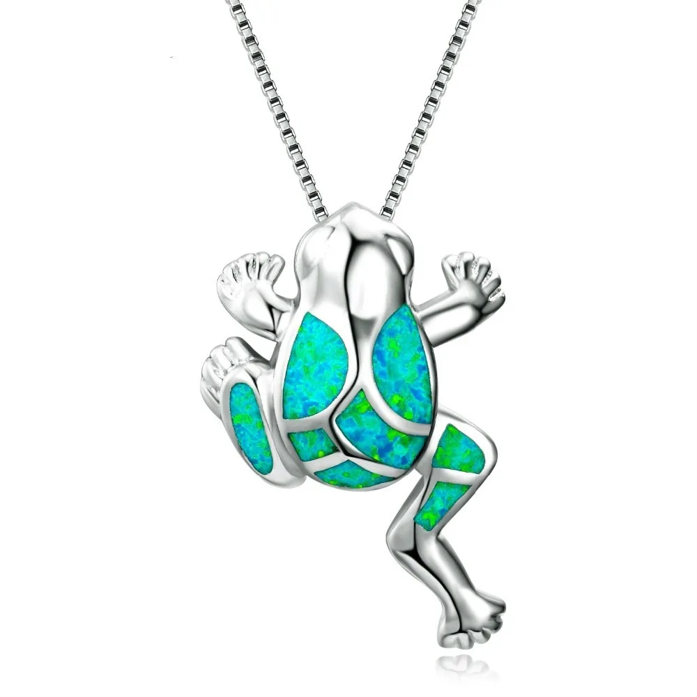 

Black Friday Deals Charm Blue Created Opal Frog Pendant Necklace Animal Jewelry Gift for Her wholesale