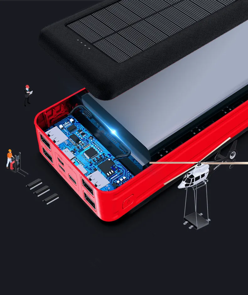 Portable 30000mah Powerbank Laptop Notebook Solar Power Bank With Led