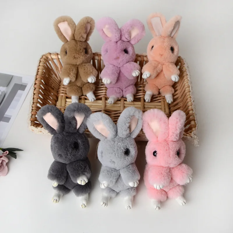 

2020 New Fashion Natural Wool Rex Rabbit Fur Rabbit Pendant Key Chain Bag Pendant Fur Keychain