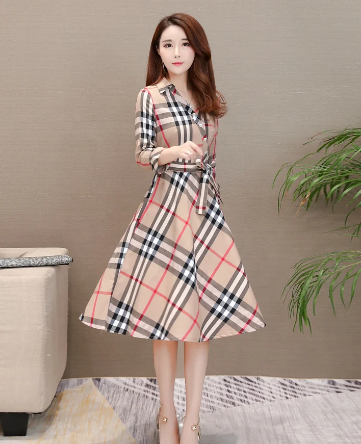 

2021 New fashion woman striped dress ladies plaid office dresses women formal elegant striped knee dress, Shown