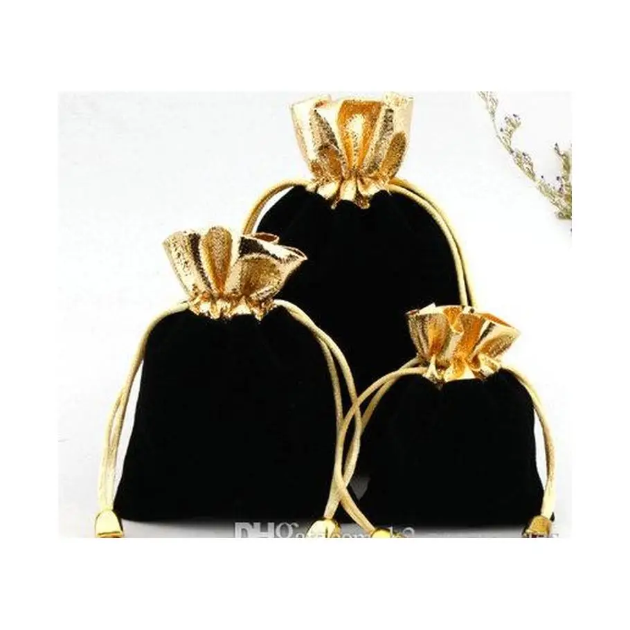 

lot Black 7X9Cm 9X12Cm Velvet Beaded Drawstring Pouches Jewelry Gift Pouch Drawstring Bags For Wedding Favorsbeads