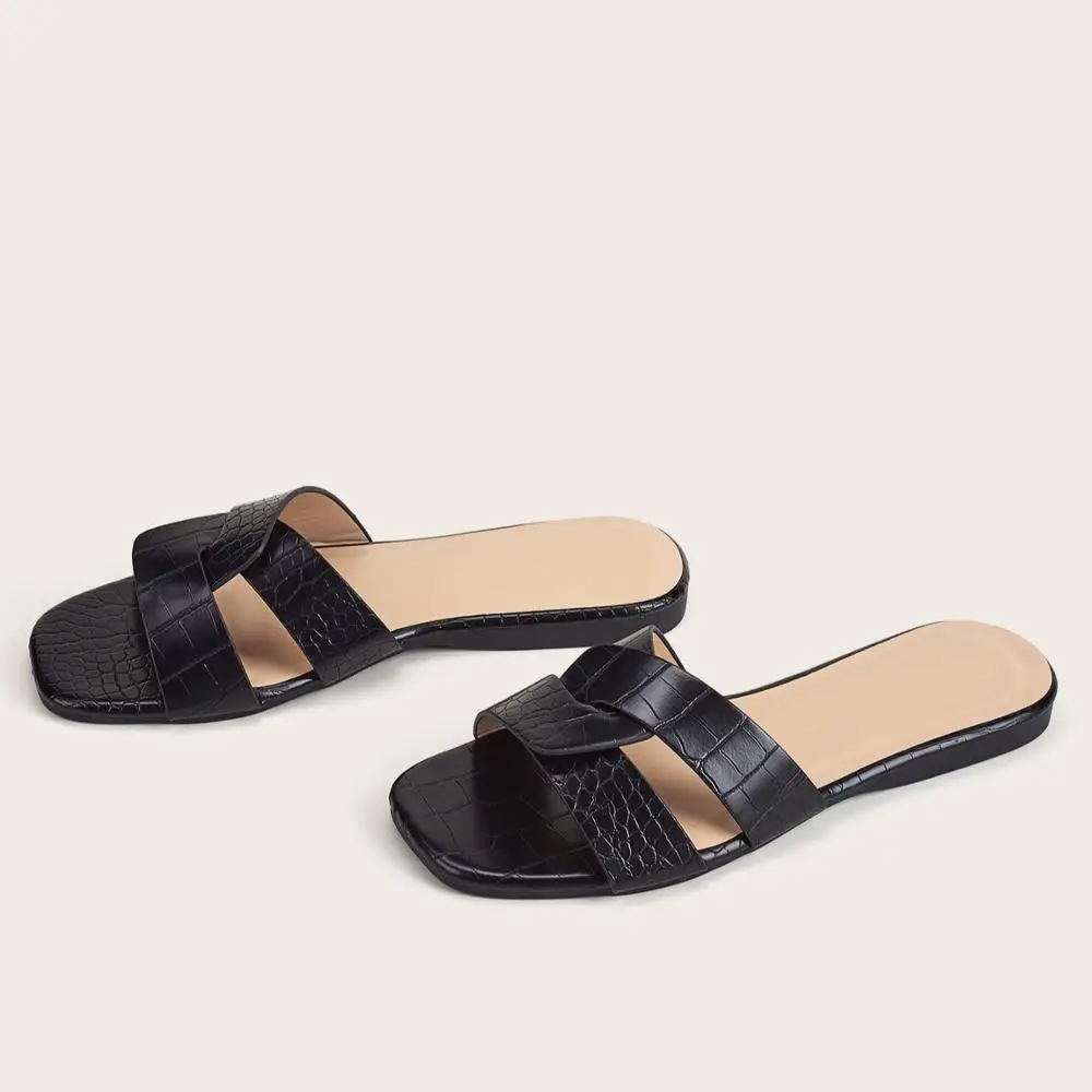 

Hot sell women's flat sandals PU vamp summer slippers for women casual and fashion sandle, Black,white