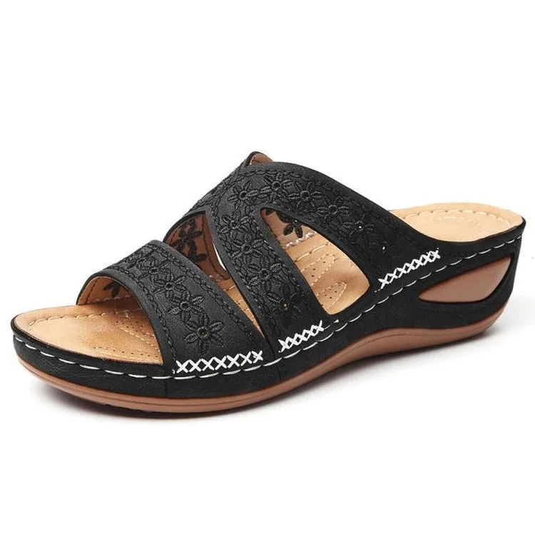 

Summer hot sale ladies sandals plus size embroidered wedges fish mouth women's slippers