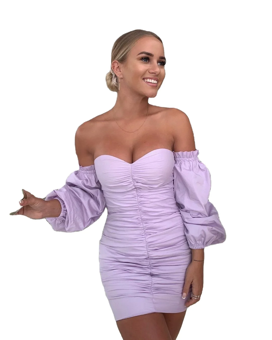 

2021 New Summer wears Hot Style Off-the-shoulder One-word Neck Apparel Pleated Sexy Lantern Sleeve Tube women Dresses, Picture shown