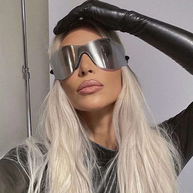 

9368 Custom Designer Oversized Sunglasses Mirrored Rimless One Piece Y2k Sunglasses Futuristic Sunglasses