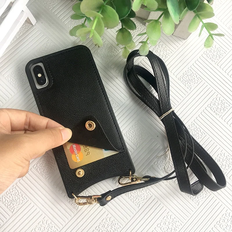 Card slot holder crossbody cell phone case for iphone x xr xs max, with neck strap sling