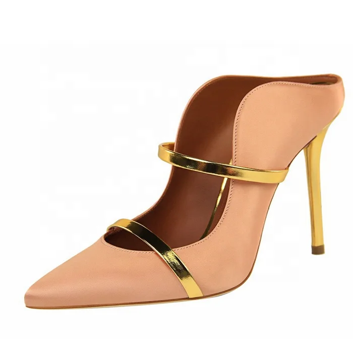 

Women Fashion Pointy Toe Pumps High Heels Mule Sandals Double Straps Slide Shoes wholesale, Blue/pink/brown/black/customized