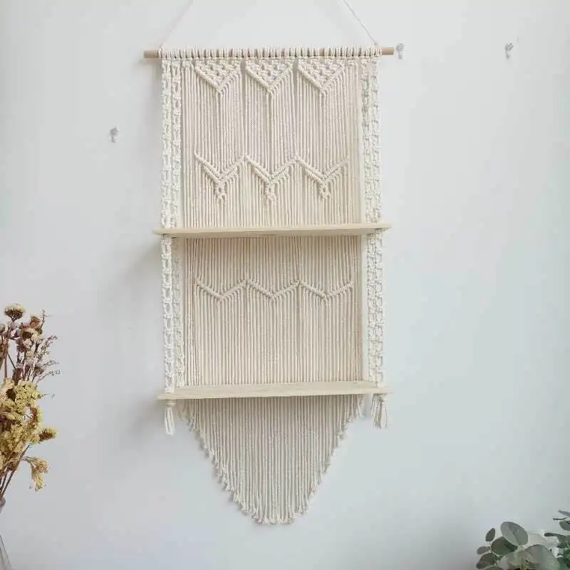 

2 Tier Macrame Wall Hanging Shelf for Plants, Handmade Hanging Plant Holder Home Decor, Beige