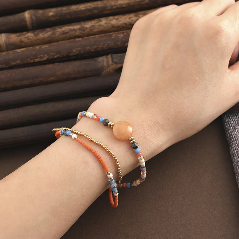 

SL116 New Bohemian Ethnic Bracelet Crystal natural stone multilayer simple fashion versatile braided bracelet