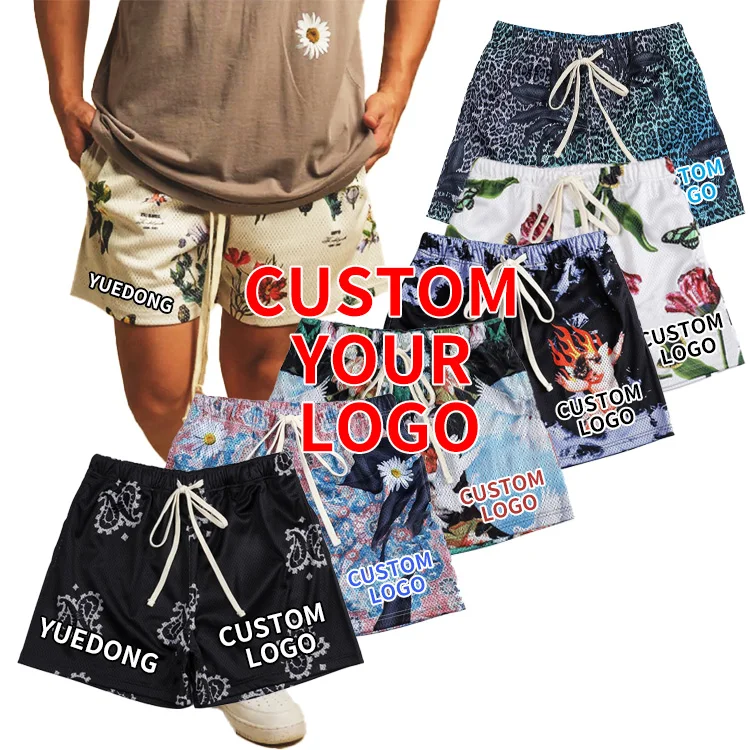 

Customize 200gsm Sublimation Summer Unisex Sports Shorts Polyester Plus Size Gym 5 inches Inseam Custom Mesh Men Shorts