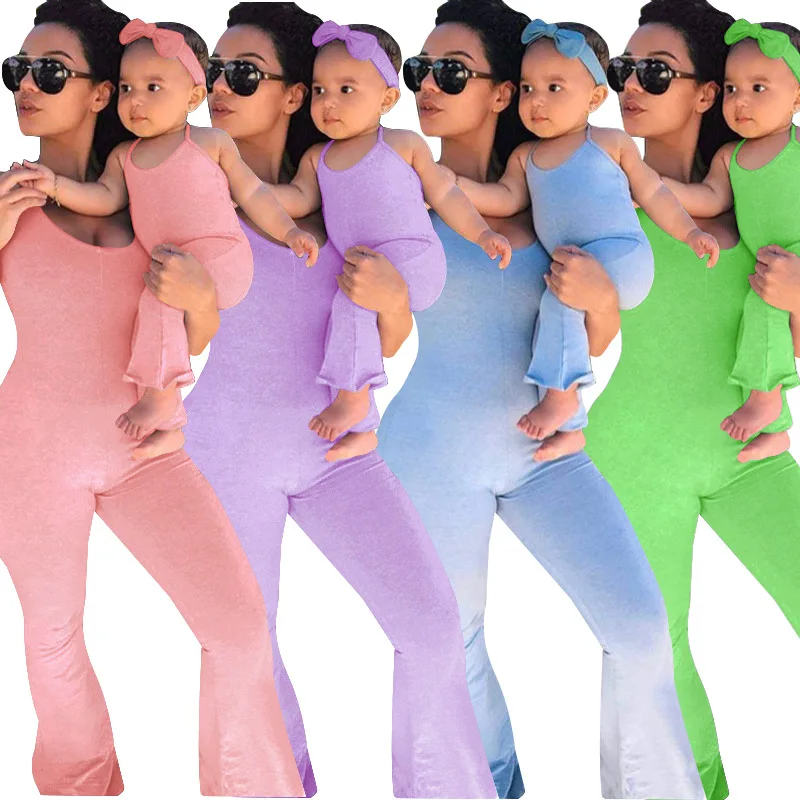 

New solid color jumpsuits mommy and me outfits strapless one piece set mommy and me jumpsuit, Different color