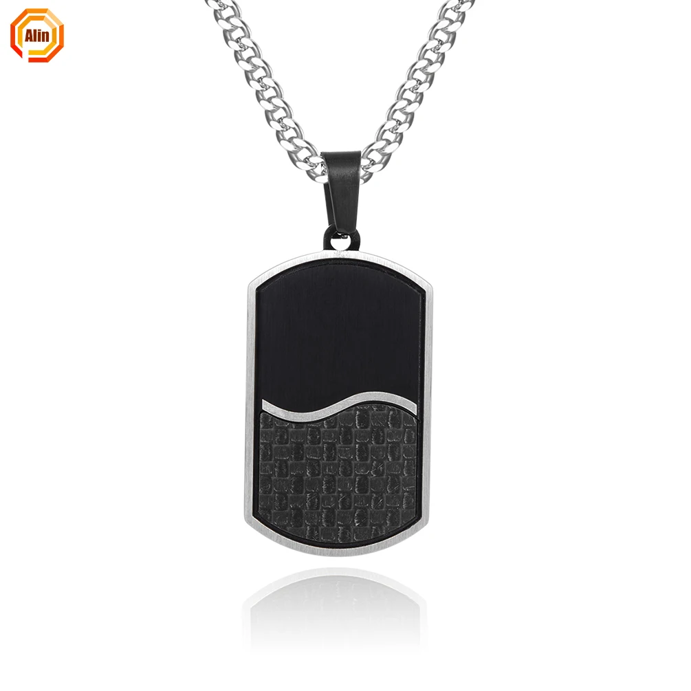 

2021 stainless steel 316L black necklace men carbon fiber necklace for men