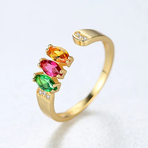 

Luxury 18k Gold Plated 925 Silver Cubic Zirconia Opening Rings Colorful Zircon Sterling Silver Rings For Wedding