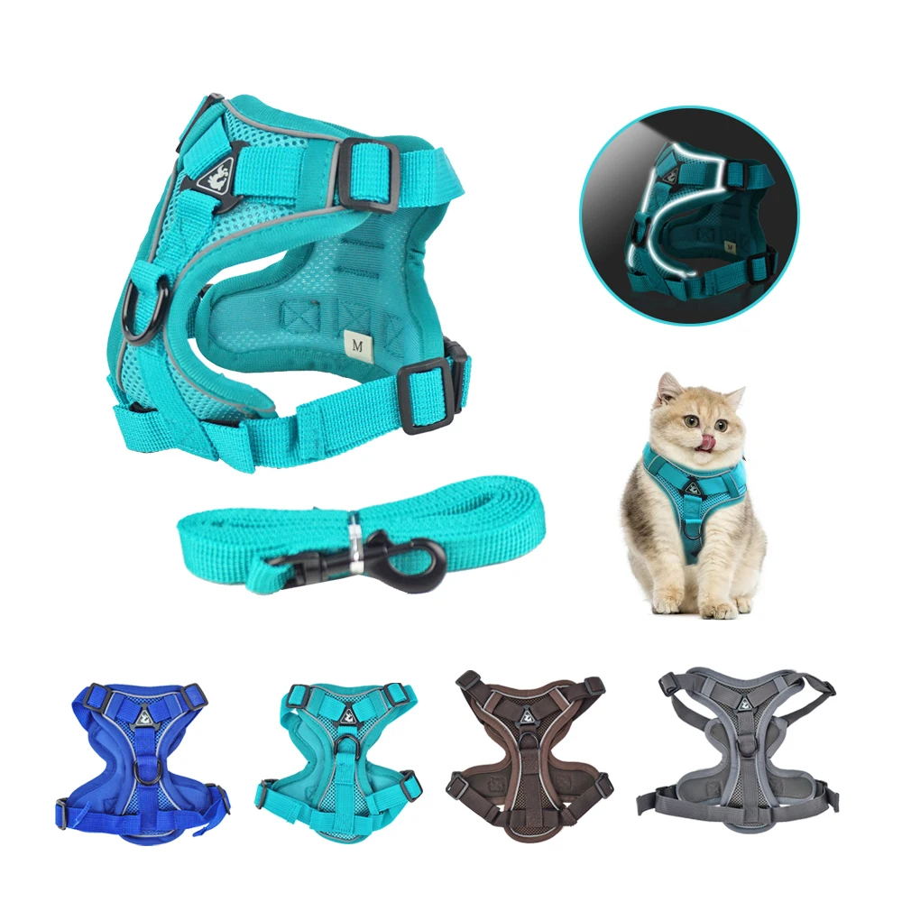 

Factory Directly Sale Easy Control Handle Adjustable Breathable Cat Dog Pet Harness For Pets, Gray, blue, brown