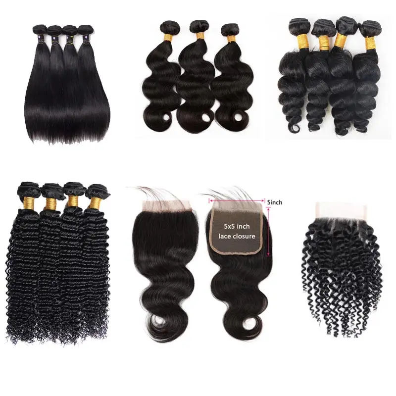 

10A Cuticle Aligned Virgin Hair Raw Indian Curly Weaves Bundles Straight Human Hair Extension Bundle 7X7 Closure With Bundles