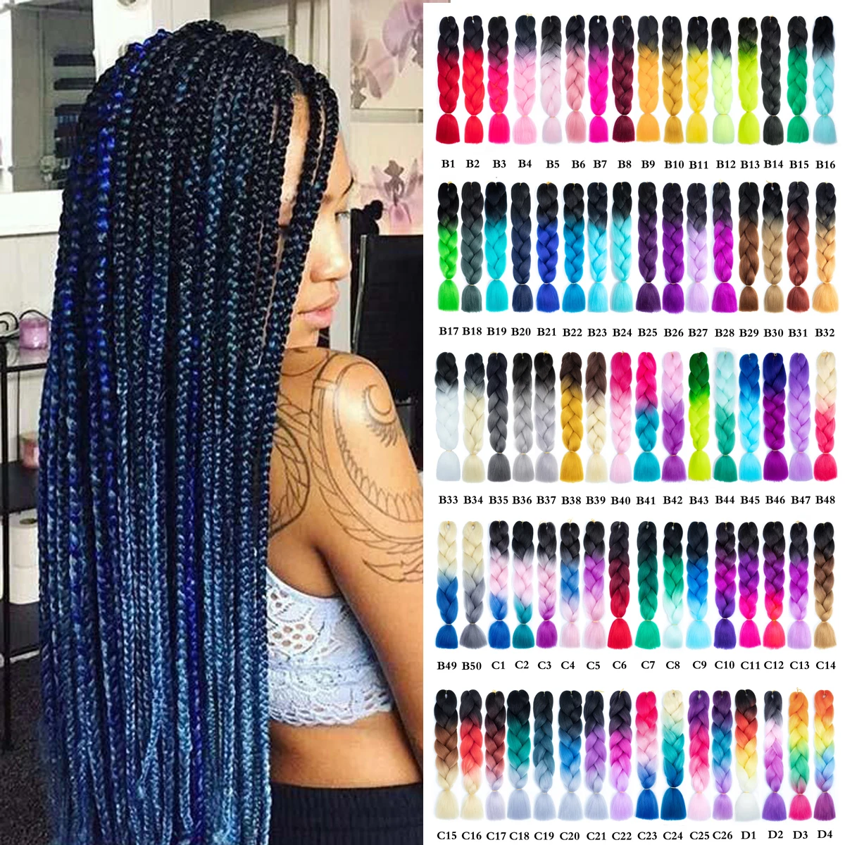 

Smartbraid Ombre Synthetic Braiding Hair,100g Crochet Braid Hair extension