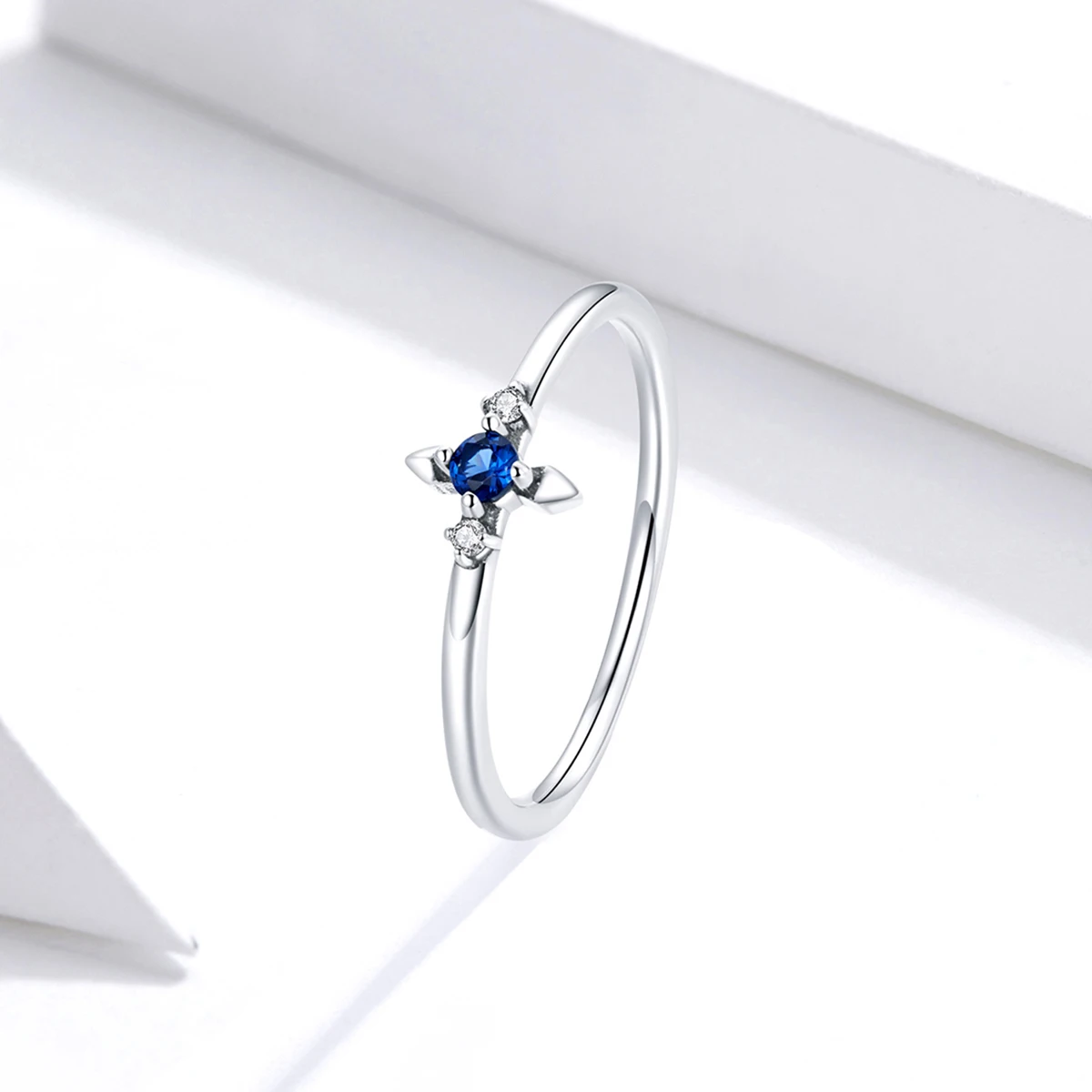 

925 Sterling Silver Simple Cross Blue Zircon Stone Jewelry Rings Custom