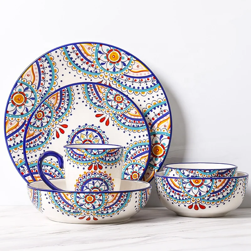 

Bohemian Ceramic Dinnerware Set Porcelain Dinner Set Hand Painted Dishes Plates