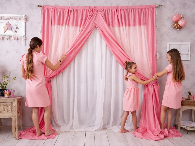 Teen girls decorating fabric photo backdrop