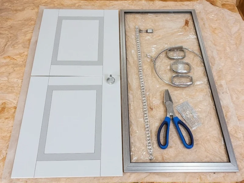 DIY screen door materials and tools laid out