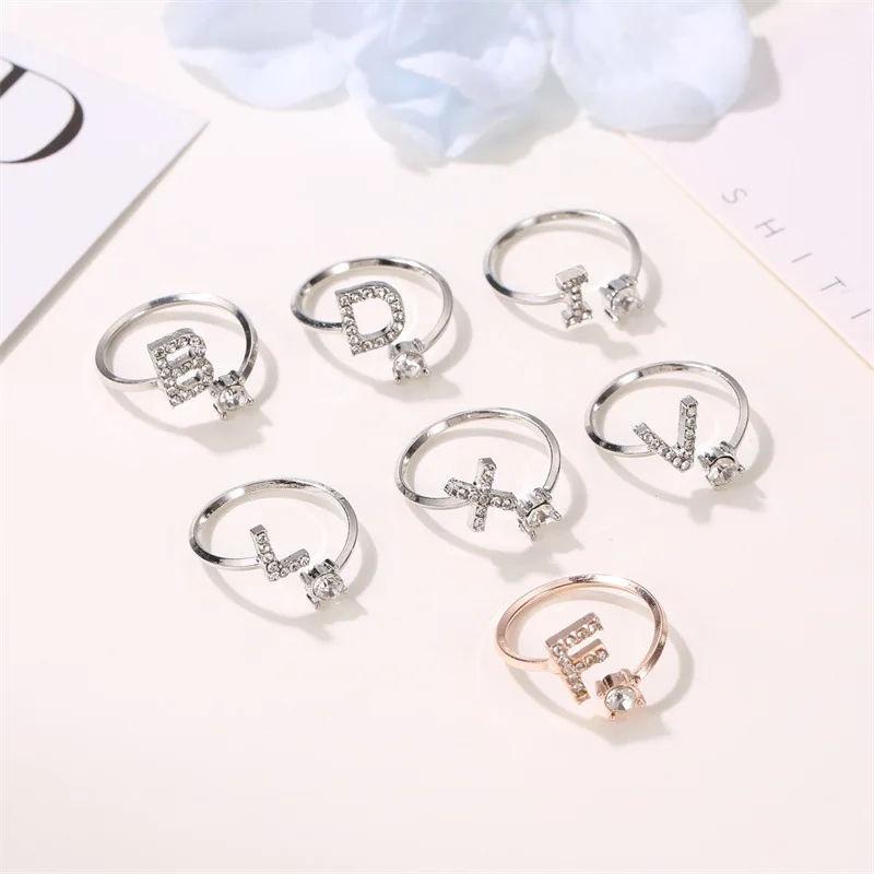 

Fashion 26 English alphabet open ring European and American INS style adjustable ring