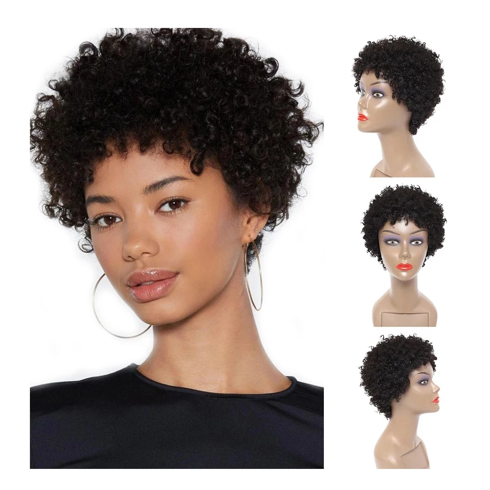 

Short Bob Curly Human Hair Wig Pixie Cut Wig Brazilian Perruques Cheveux Humains For Black Women Glueless Full Machine Made Wig