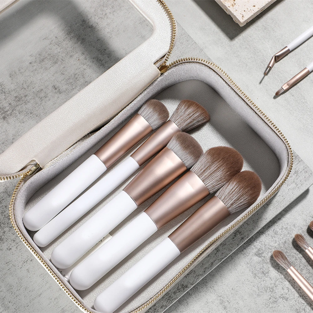 

18PCS Professional Custom Logo Cosmetic Brush Sets Foundation Eyebrow Eyeliner Blush Concealer Eye Makeup Brushes with PU bag, White&customized color