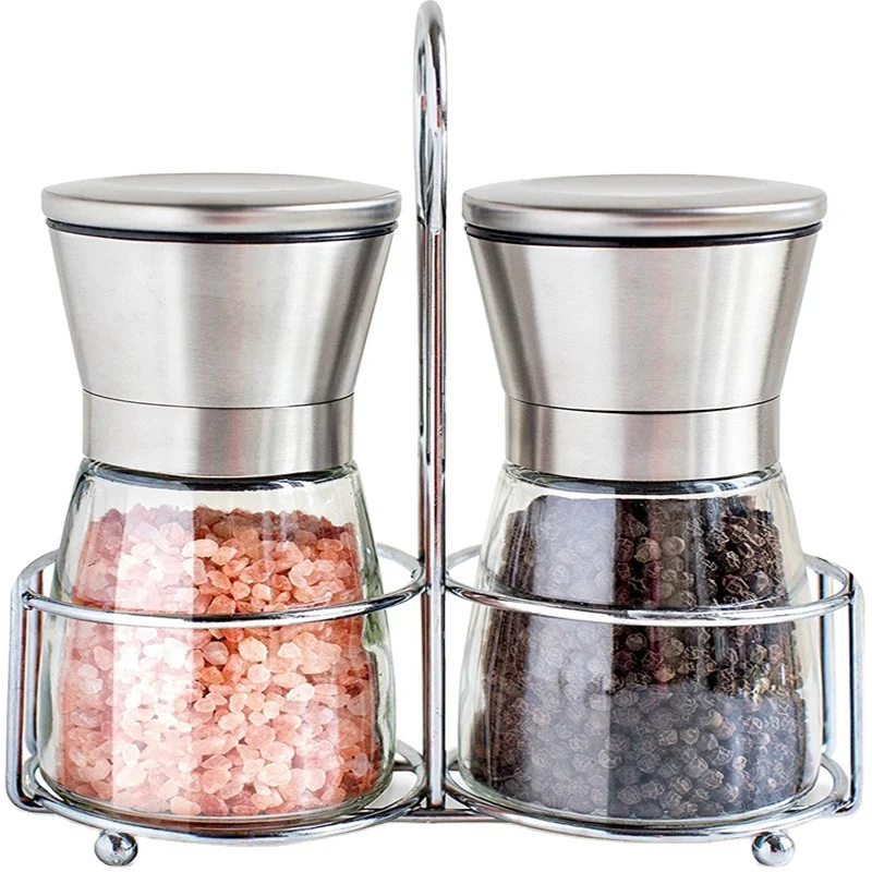

Hot sale Manual Stainless Steel Salt and Pepper Mill/glass bottle grinder/Eco-friendly homemade spice grinder, Customized