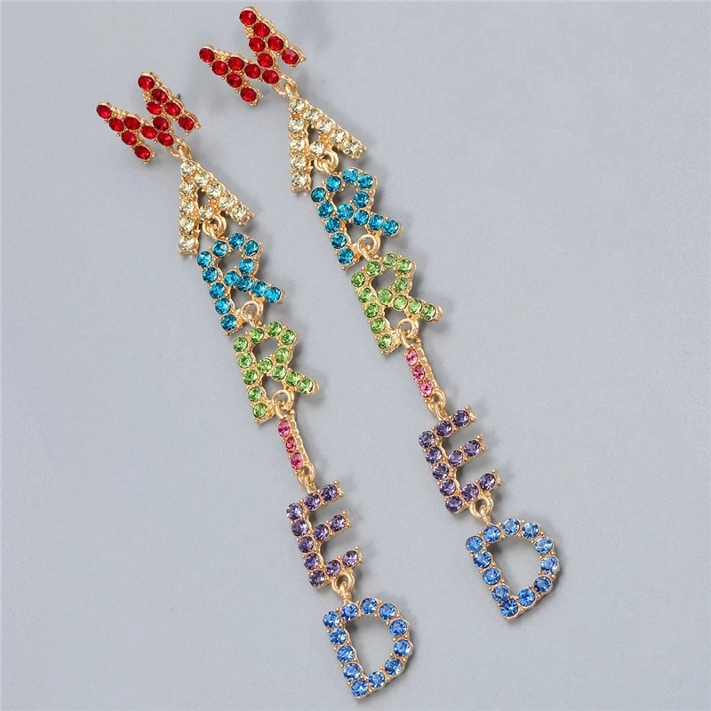 

Kaimei Fashion Jewelry Exaggerated Creative Letters MARRIED Colorful Women's Statement Long Drop Earrings, Many colors fyi
