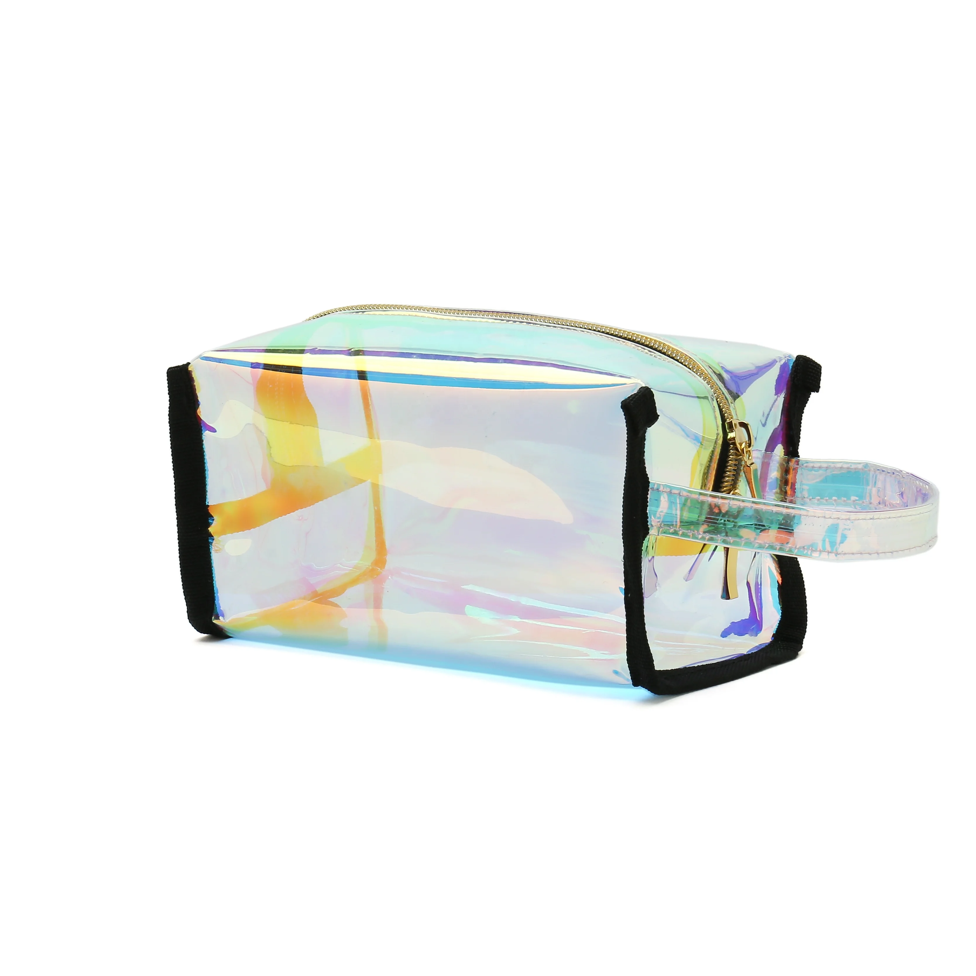 

Transparent holographic Pvc Cosmetic Bag With Handle And zipper, Clear