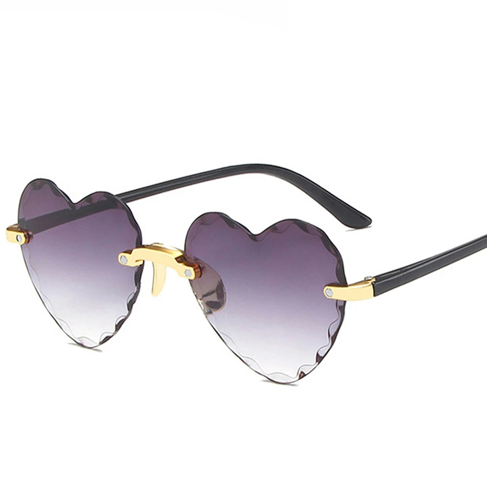 

GG151 Women Girl Retro Love Shape Sunglasses Gradually Color Dazzling Glasses Heart Rimmed Rimless Sunglasses