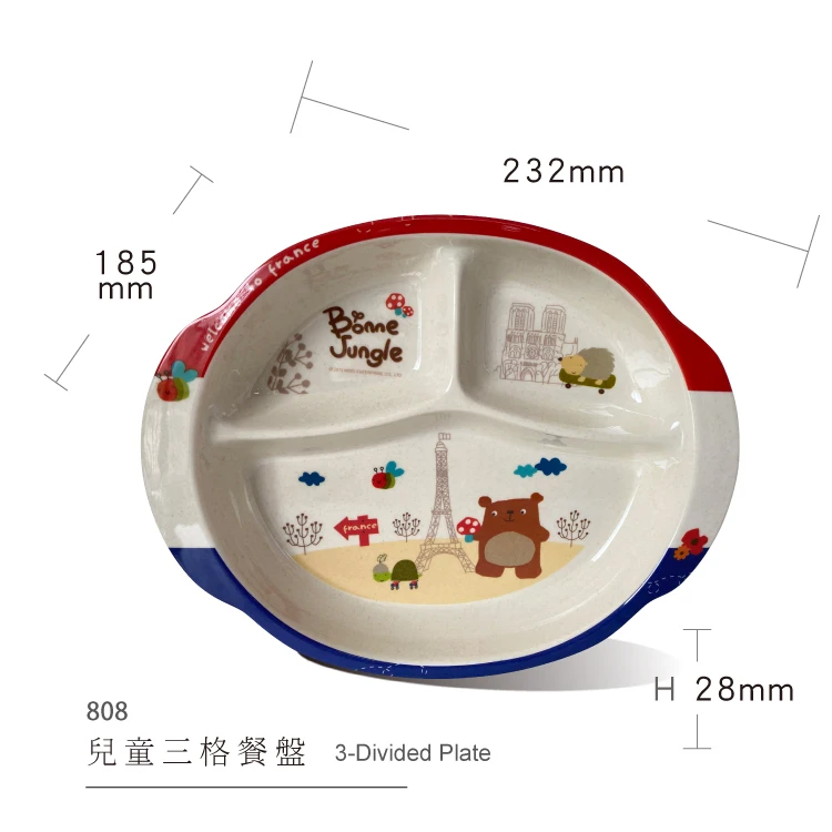 

Amazon hot selling food grade 3 compartments melamine bamboo divided plates baby plates, Customized color acceptable
