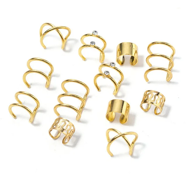 

2021 Fashion 6Pcs/Set Ear Cuffs 4 Color Clip Earrings for Women Stainless Steel Hip Hop Jewelry No Piercing Jewelry Earrings, Gold/rose gold/black/platinum/color oem