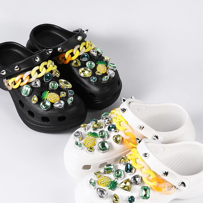 

Pineapple Chain Shoes Accessories Bling Charms Croc shoe Rhinestone Garden Shoe Decoration Girls Designer Clog Bundle