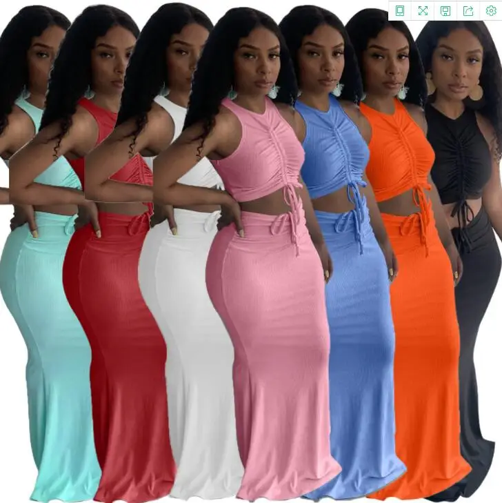 

Fashion Summer Women Sleeveless Sexy 2021 Floor-Length dress Bodycon Long Dresses Dressing Set stacked dress