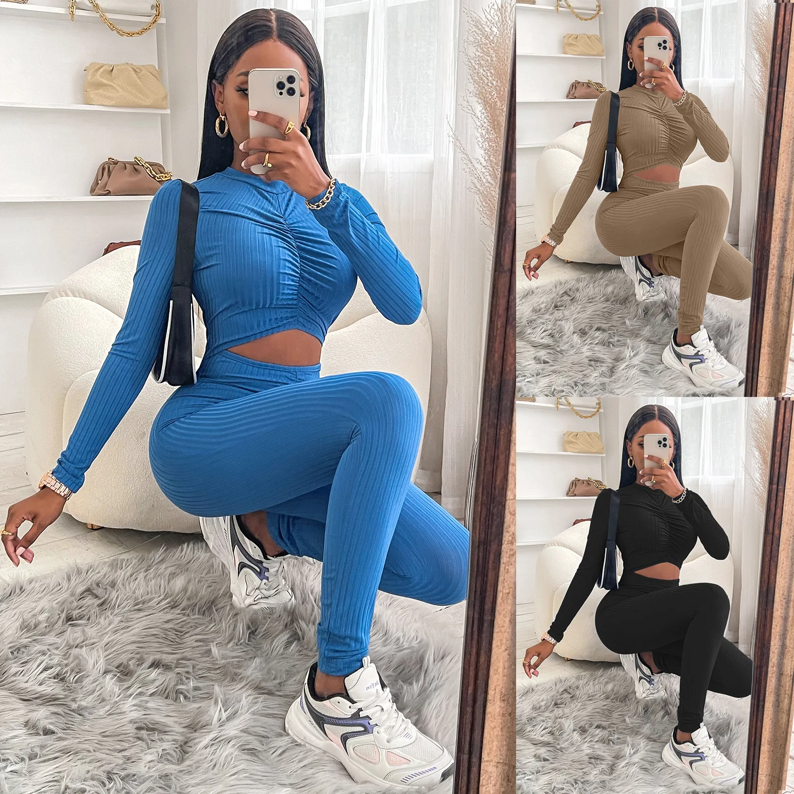

2020 new arrival women sexy plus size fall spring autumn clothes women long sleeve one piece yoga jumpsuits women clothes set, Solid