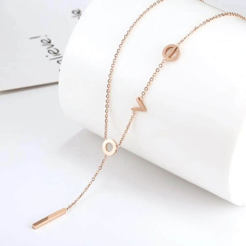 

LOVE Stainless Steel Rose Gold Necklace I Love You Chain Necklace