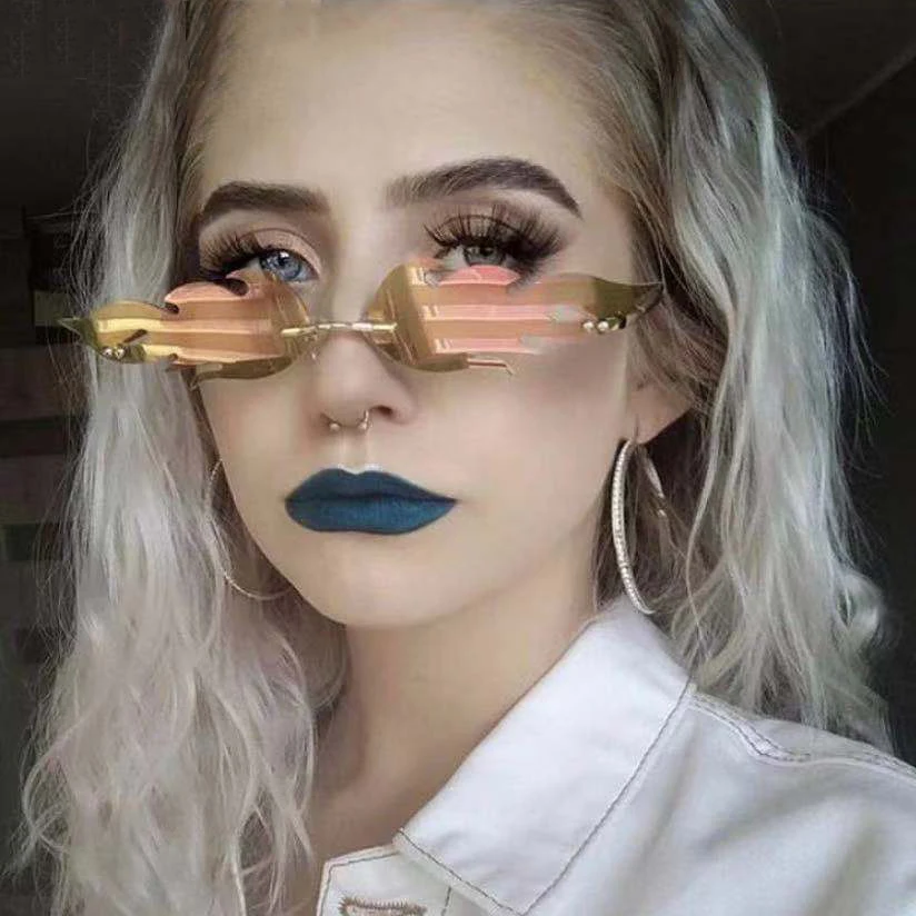DLL1829  Special Fire  sunglasses for womens ornaments rimless trendy designer sunglass  lentes de sol