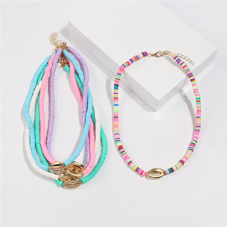 

Factory direct sale jewelry colorful beaded necklace bohemian vintage shell choker necklace, As picture