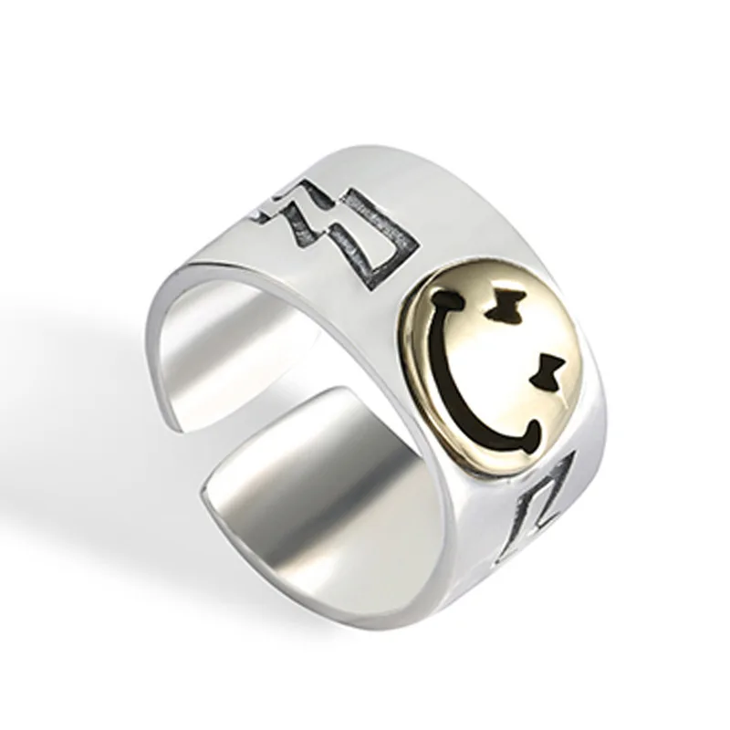

Wholesale Vintage Silver Plated Cute Sweet Smiling Happy Face Adjustable Ring For Women Men