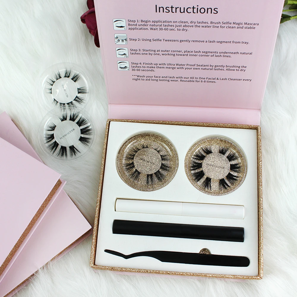

Wholesale Cluster Eyelash Vendor glue eyeliner pen 2 pairs DIY pre cut 3D segment mink lash extension kit with mirror lash box