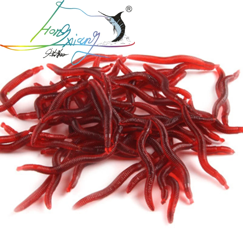 

100PCS  glow-in-the-dark fake earthworm sea fishing odor taste bionic red worm simulated lure bait 50PS