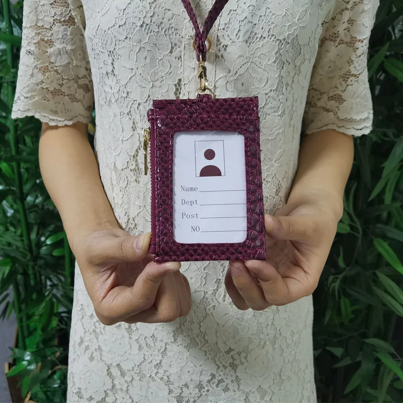 

2020 New Fashion Hot Sale Snake Leather Job Card Holder ID Card Holder with Zipper Pocket Wallet