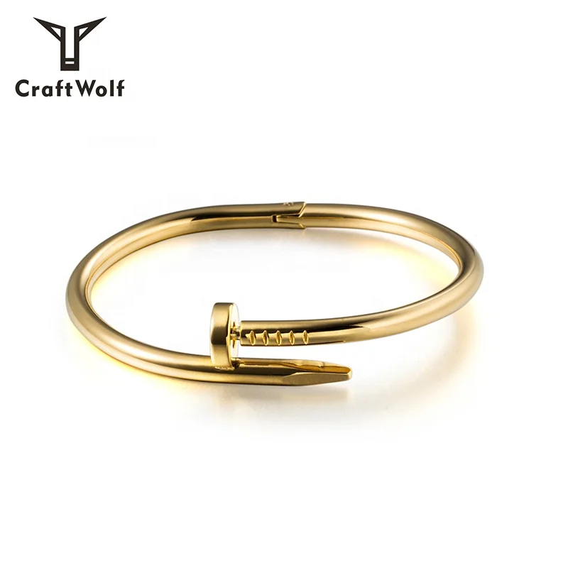 

Craft Wolf custom jewelry gold silver titanium 316L stainless steel nail bangle bracelet, Gold , steel color,black